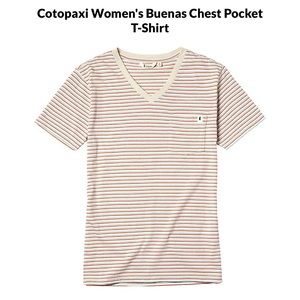Cotopaxi Buenas Striped V-Neck Pocket Tee T-Shirt XS Aqua Red Recycled Organic